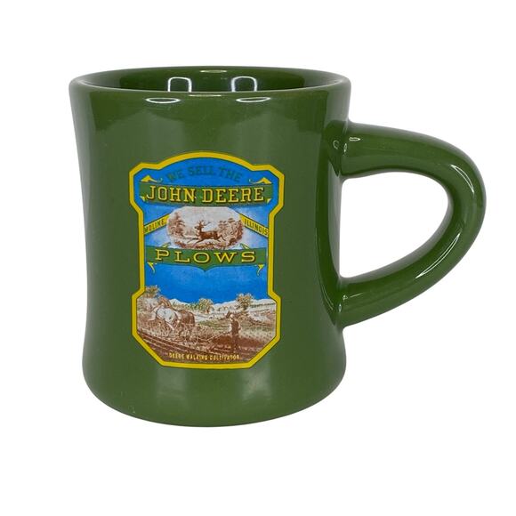 JOHN DEERE Tractor Plow Coffee Mug Green Ceramic 12oz Farm Equipment Collectible - Picture 5 of 6
